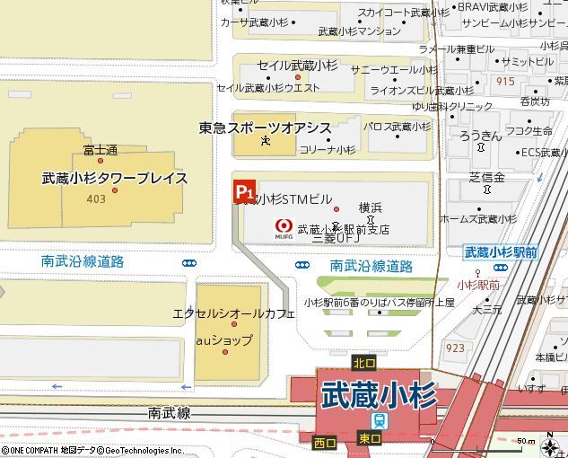 武蔵小杉駅前支店付近の地図